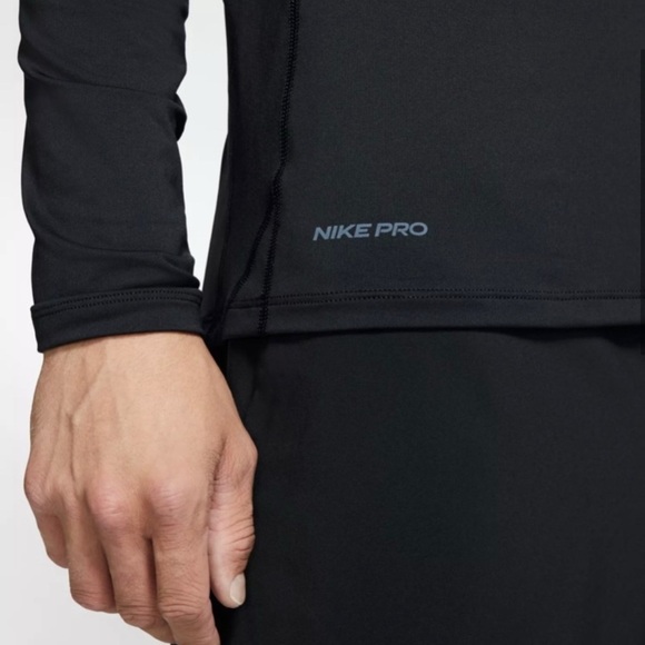 Nike Pro Slim Fit Training Shirt Black Long Sleeve Athletic Swoosh Logo Lg NEW - Picture 12 of 12